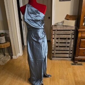 Lulu's Elegant One-Shoulder Dress in Silver Blue